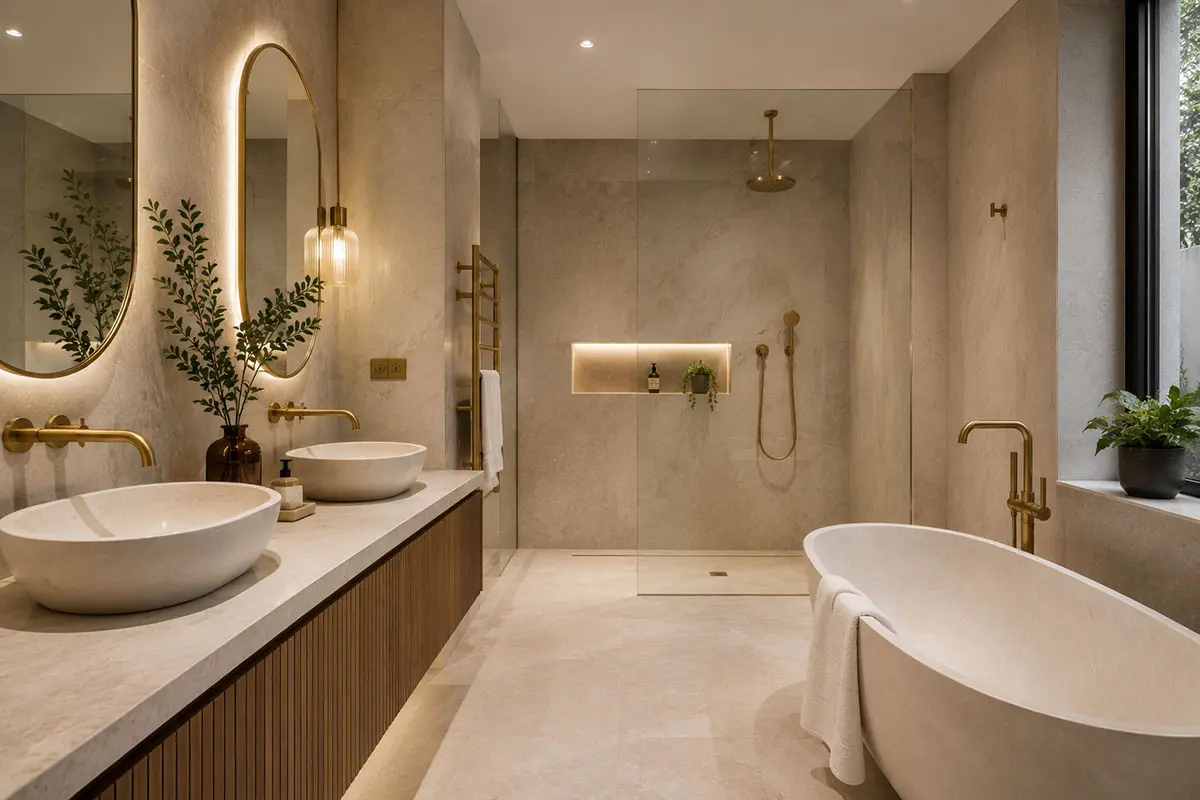Luxury bathroom with freestanding bathtub and modern fixtures
